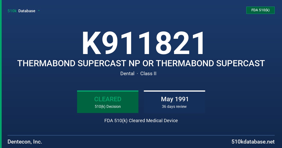 K911821 THERMABOND SUPERCAST NP OR THERMABOND SUPERCAST FDA 510(k) Cleared Medical Device