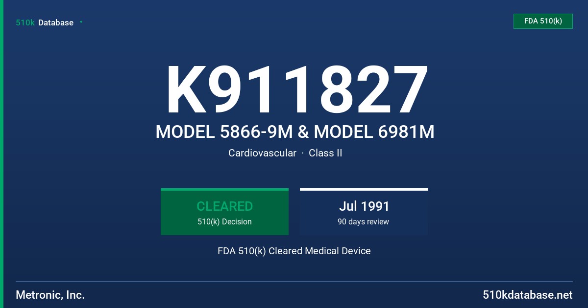 K911827 MODEL 5866-9M & MODEL 6981M FDA 510(k) Cleared Medical Device