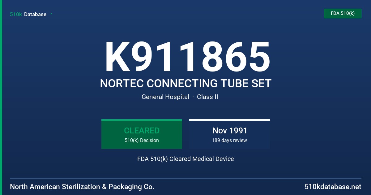 K911865 NORTEC CONNECTING TUBE SET FDA 510(k) Cleared Medical Device