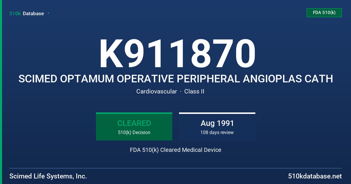 K911870 SCIMED OPTAMUM OPERATIVE PERIPHERAL ANGIOPLAS CATH FDA 510(k) Cleared Medical Device
