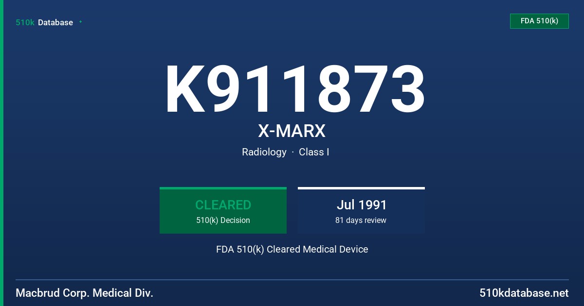 K911873 X-MARX FDA 510(k) Cleared Medical Device