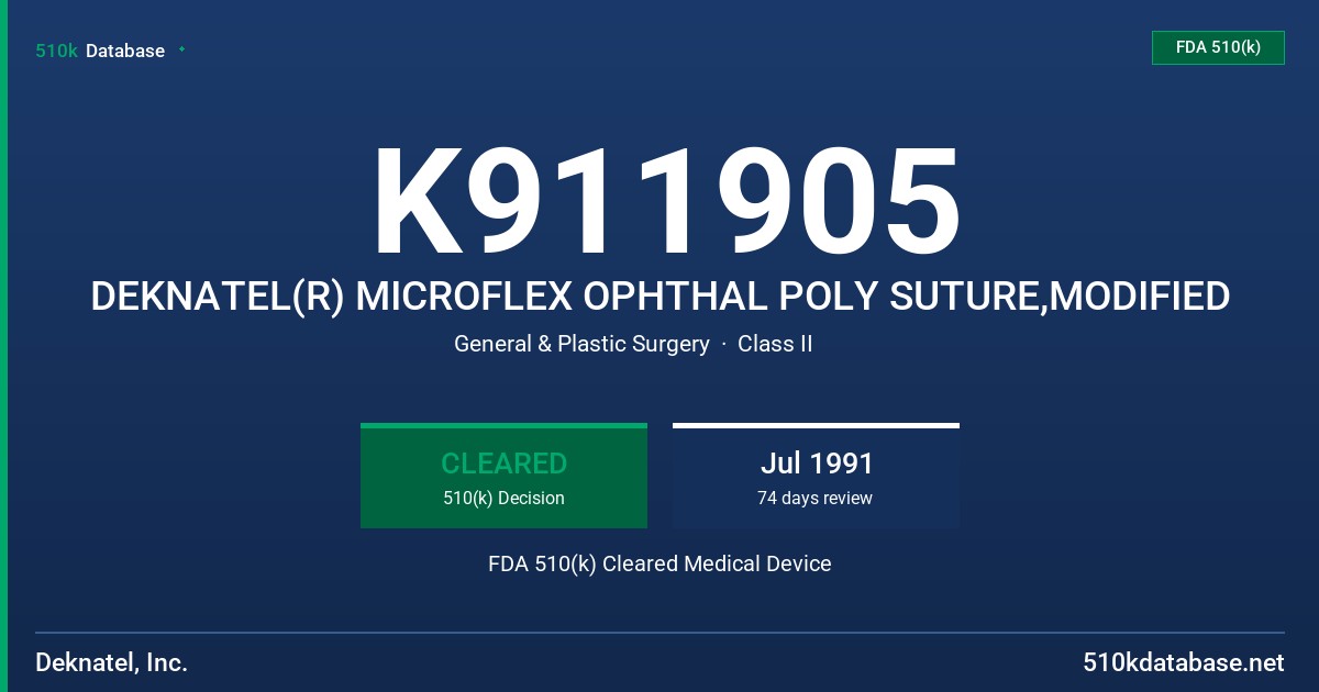 K911905 DEKNATEL(R) MICROFLEX OPHTHAL POLY SUTURE,MODIFIED FDA 510(k) Cleared Medical Device