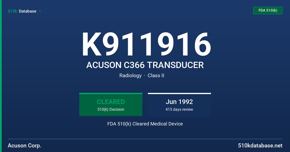 K911916 ACUSON C366 TRANSDUCER FDA 510(k) Cleared Medical Device