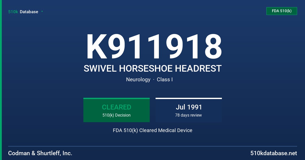 K911918 SWIVEL HORSESHOE HEADREST FDA 510(k) Cleared Medical Device