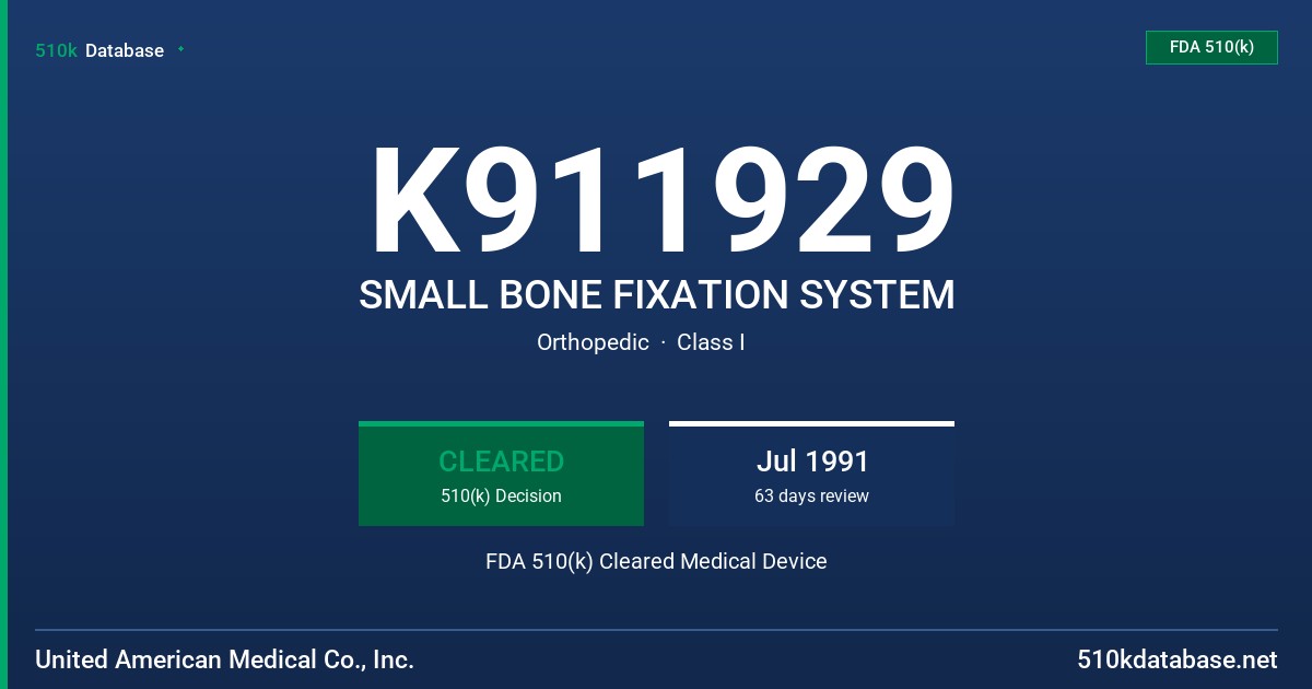 K911929 SMALL BONE FIXATION SYSTEM FDA 510(k) Cleared Medical Device