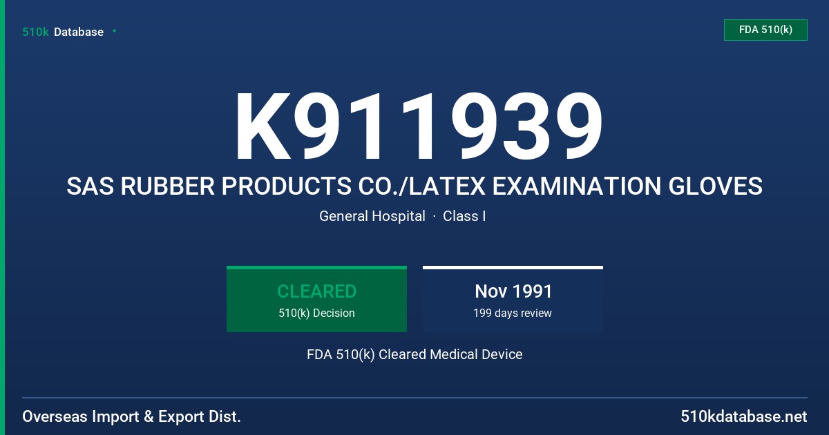 K911939 SAS RUBBER PRODUCTS CO./LATEX EXAMINATION GLOVES FDA 510(k) Cleared Medical Device