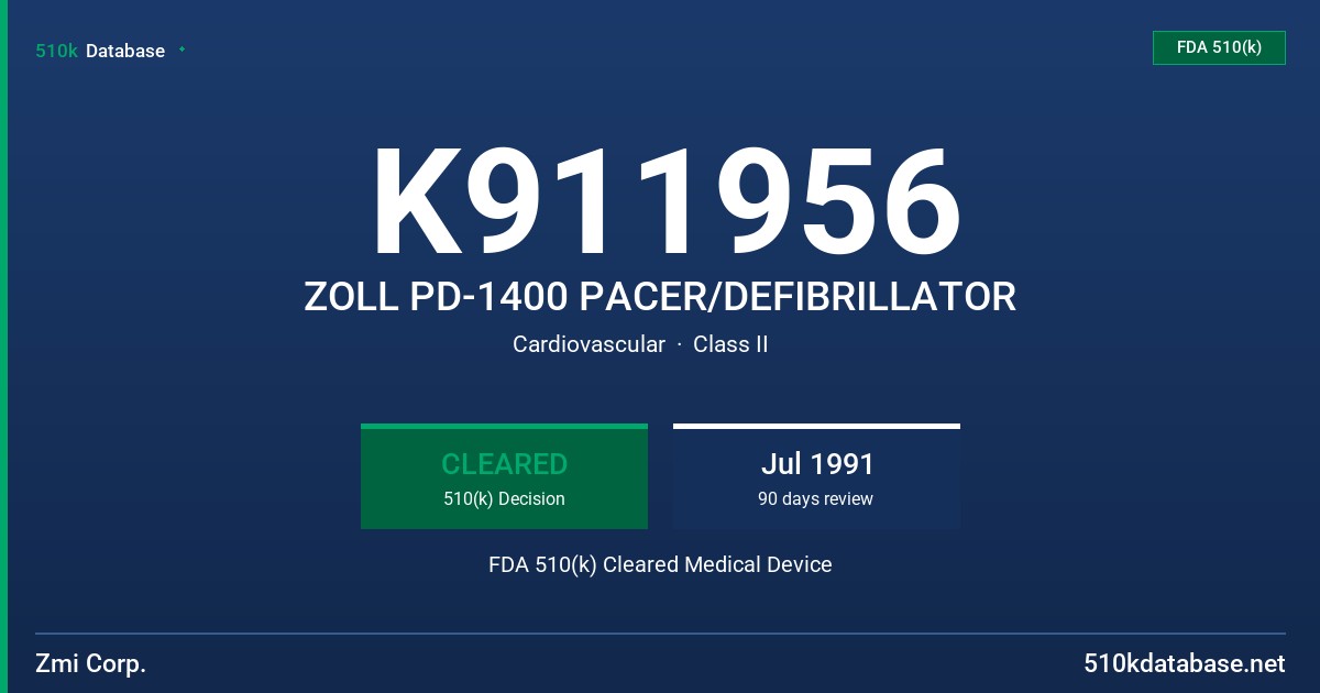 K911956 ZOLL PD-1400 PACER/DEFIBRILLATOR FDA 510(k) Cleared Medical Device
