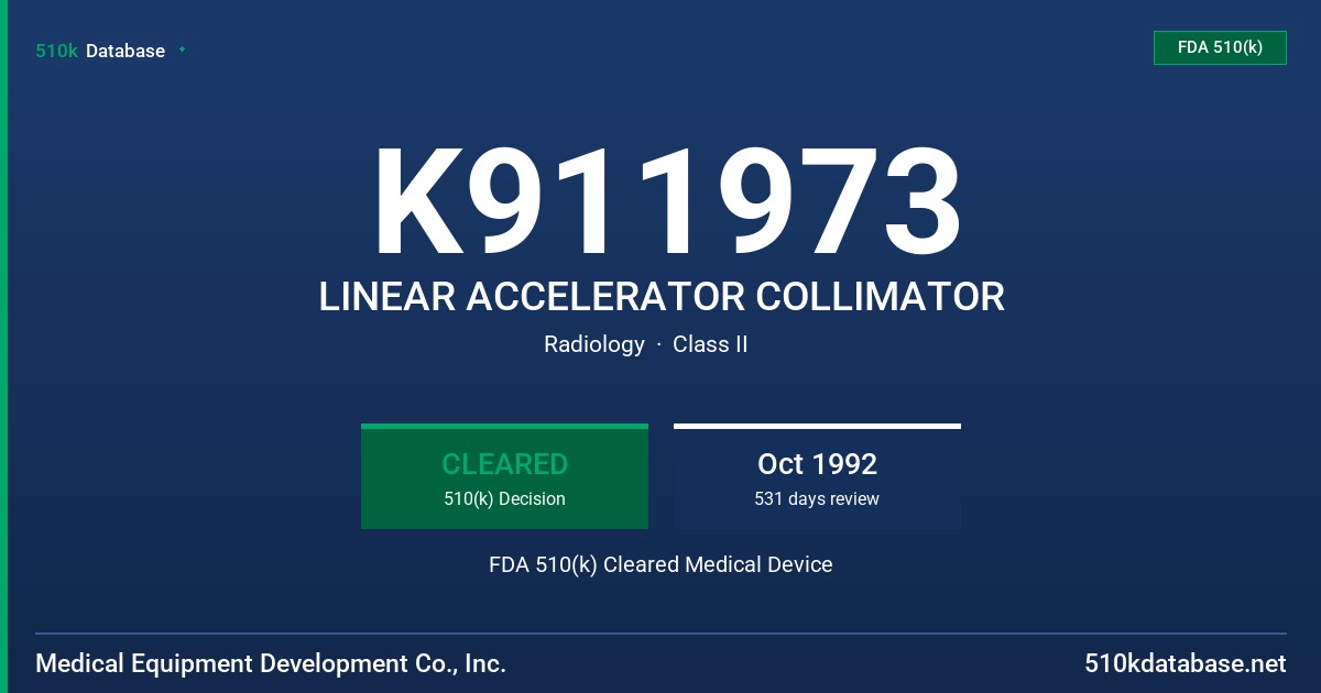K911973 LINEAR ACCELERATOR COLLIMATOR FDA 510(k) Cleared Medical Device