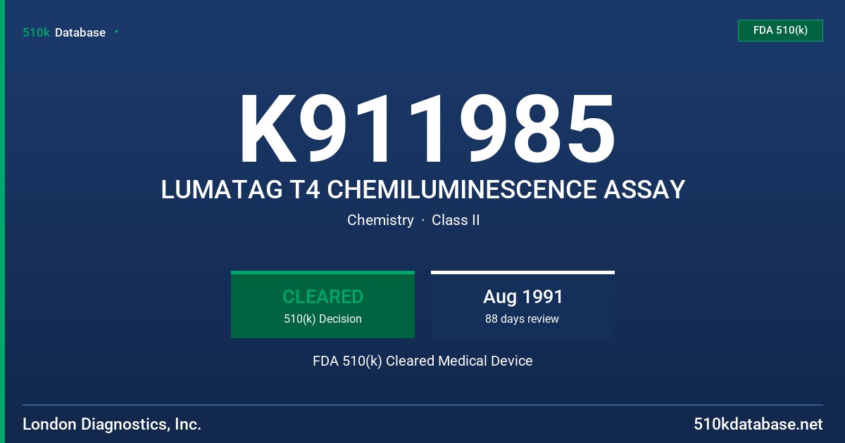 K911985 LUMATAG T4 CHEMILUMINESCENCE ASSAY FDA 510(k) Cleared Medical Device