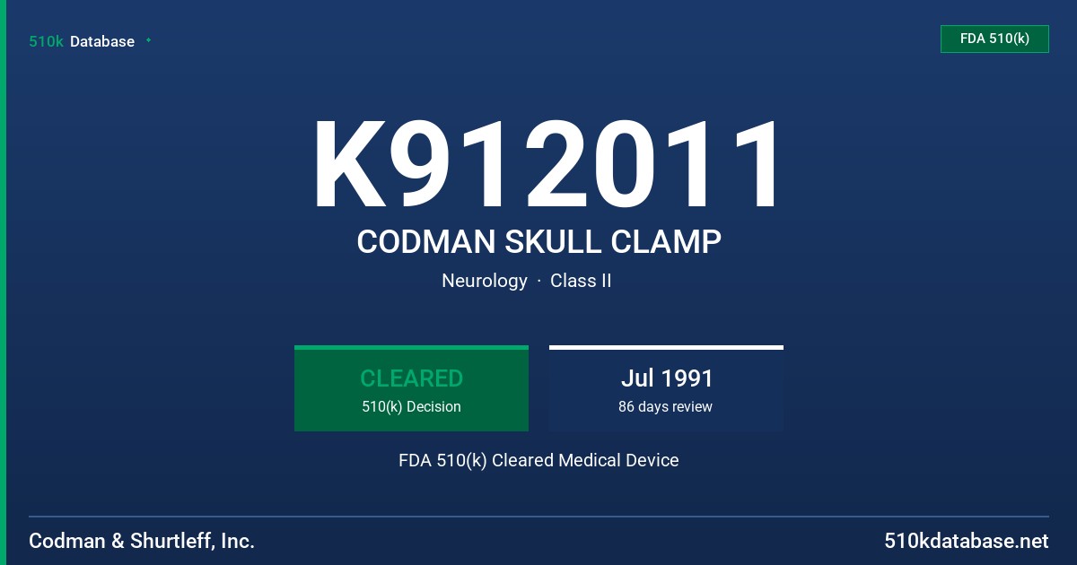 K912011 CODMAN SKULL CLAMP FDA 510(k) Cleared Medical Device