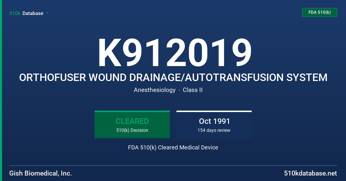 K912019 ORTHOFUSER WOUND DRAINAGE/AUTOTRANSFUSION SYSTEM FDA 510(k) Cleared Medical Device