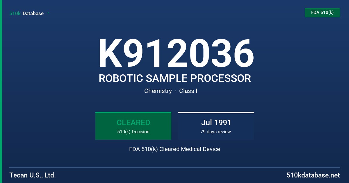 K912036 ROBOTIC SAMPLE PROCESSOR FDA 510(k) Cleared Medical Device