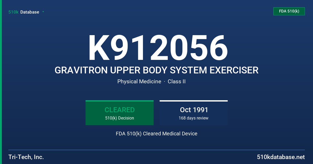 K912056 GRAVITRON UPPER BODY SYSTEM EXERCISER FDA 510(k) Cleared Medical Device