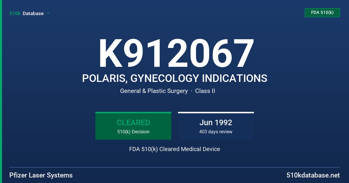 K912067 POLARIS, GYNECOLOGY INDICATIONS FDA 510(k) Cleared Medical Device