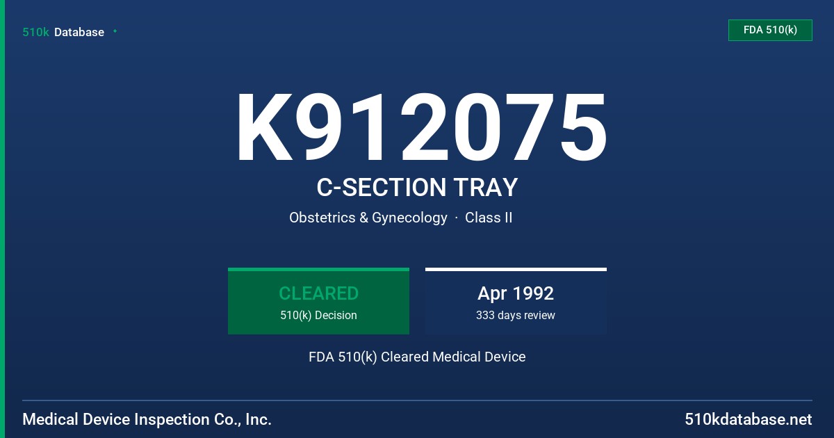K912075 C-SECTION TRAY FDA 510(k) Cleared Medical Device