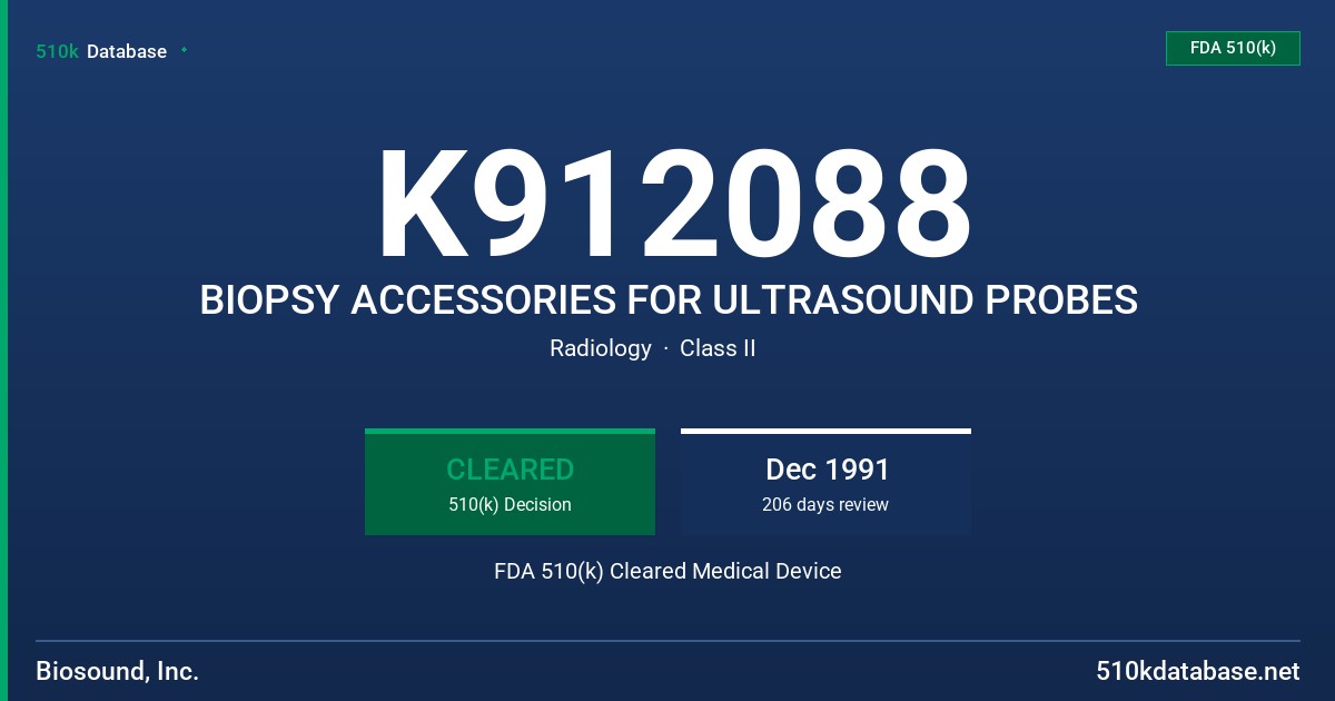 K912088 BIOPSY ACCESSORIES FOR ULTRASOUND PROBES FDA 510(k) Cleared Medical Device