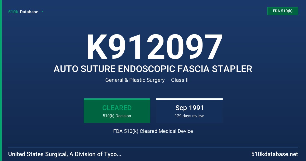 K912097 AUTO SUTURE ENDOSCOPIC FASCIA STAPLER FDA 510(k) Cleared Medical Device
