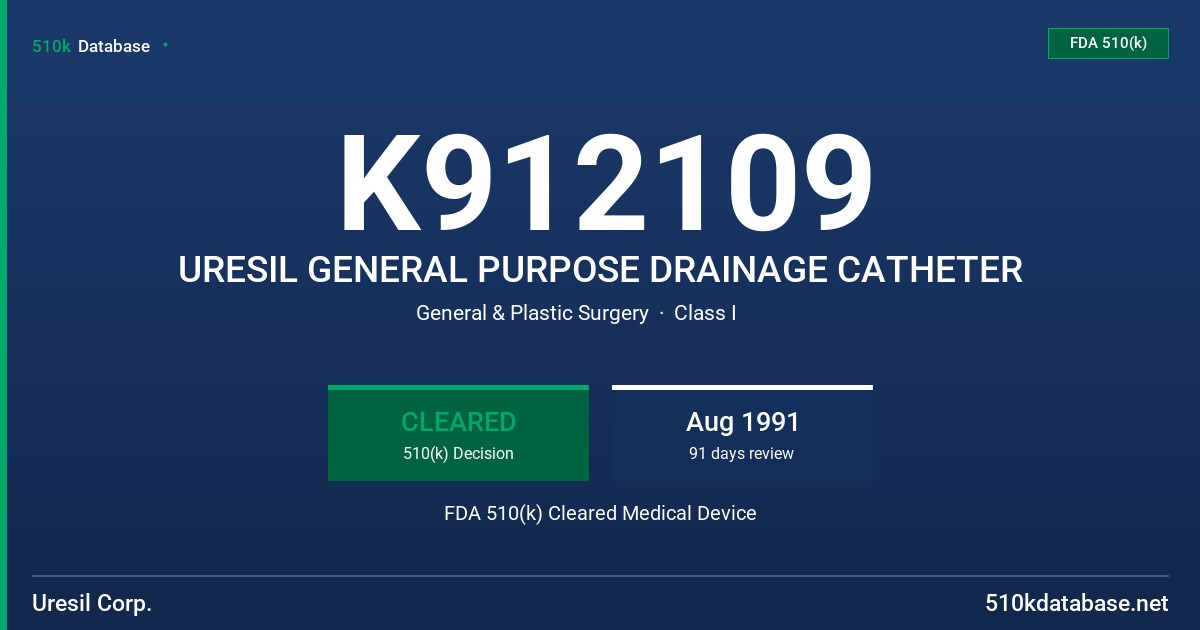K912109 URESIL GENERAL PURPOSE DRAINAGE CATHETER FDA 510(k) Cleared Medical Device