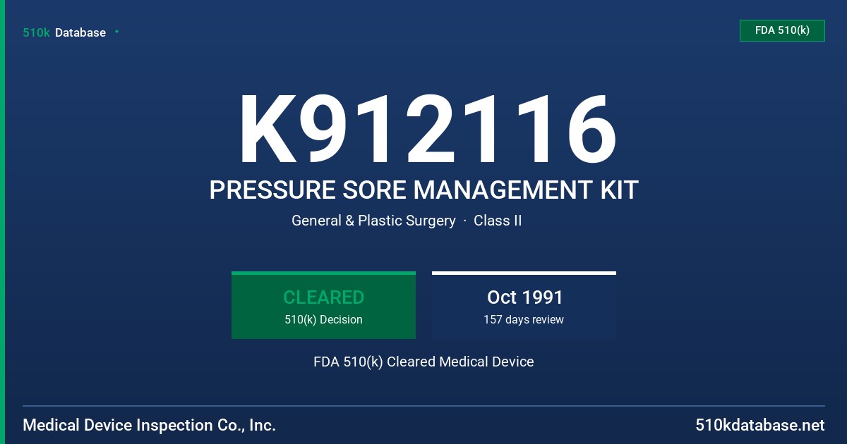 K912116 PRESSURE SORE MANAGEMENT KIT FDA 510(k) Cleared Medical Device