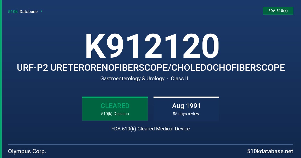 K912120 URF-P2 URETERORENOFIBERSCOPE/CHOLEDOCHOFIBERSCOPE FDA 510(k) Cleared Medical Device