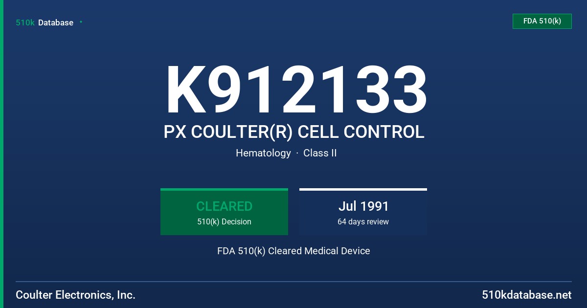 K912133 PX COULTER(R) CELL CONTROL FDA 510(k) Cleared Medical Device