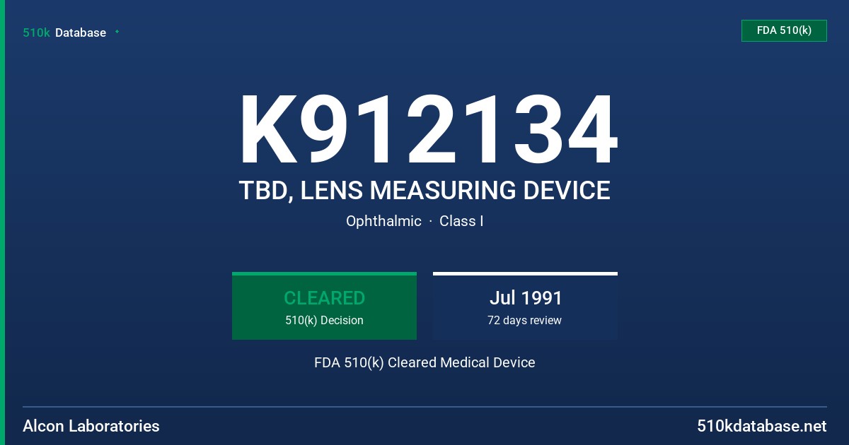 K912134 TBD, LENS MEASURING DEVICE FDA 510(k) Cleared Medical Device