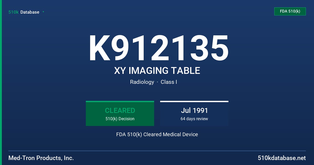 K912135 XY IMAGING TABLE FDA 510(k) Cleared Medical Device