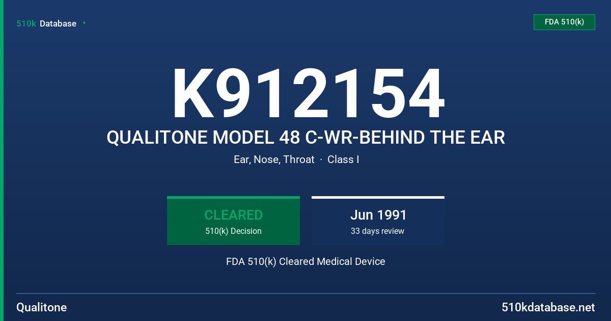 K912154 QUALITONE MODEL 48 C-WR-BEHIND THE EAR FDA 510(k) Cleared Medical Device