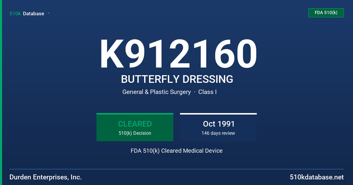 K912160 BUTTERFLY DRESSING FDA 510(k) Cleared Medical Device