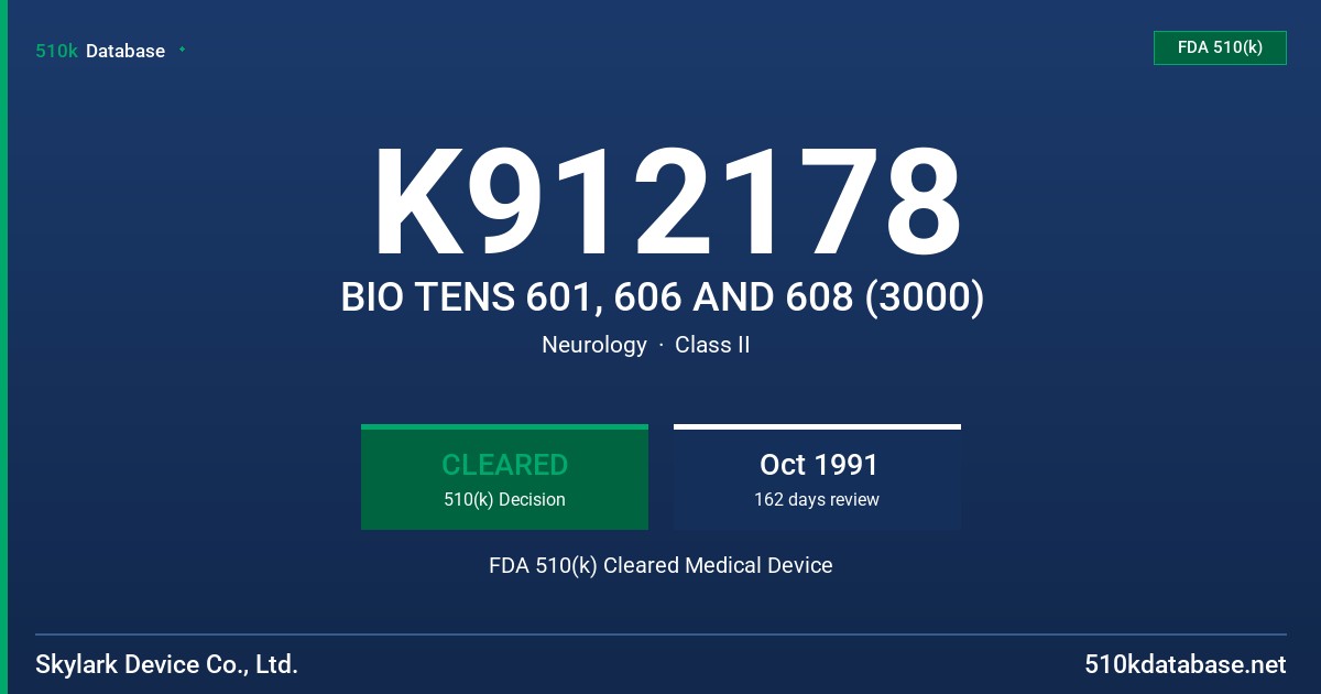 K912178 BIO TENS 601, 606 AND 608 (3000) FDA 510(k) Cleared Medical Device
