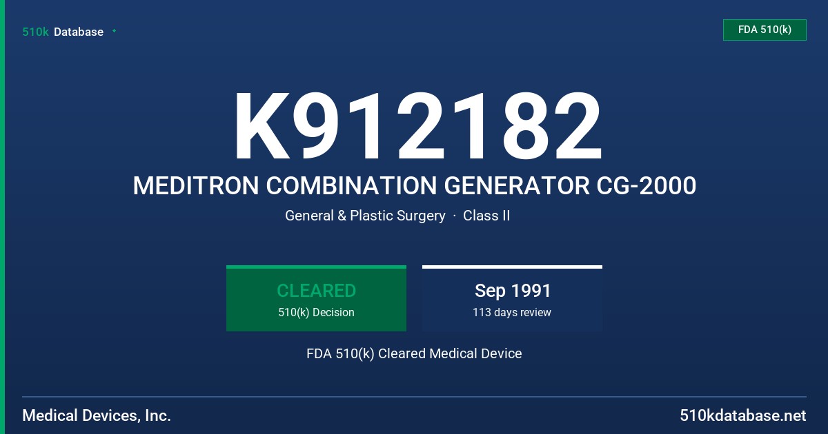 K912182 MEDITRON COMBINATION GENERATOR CG-2000 FDA 510(k) Cleared Medical Device