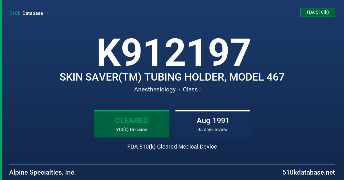 K912197 SKIN SAVER(TM) TUBING HOLDER, MODEL 467 FDA 510(k) Cleared Medical Device