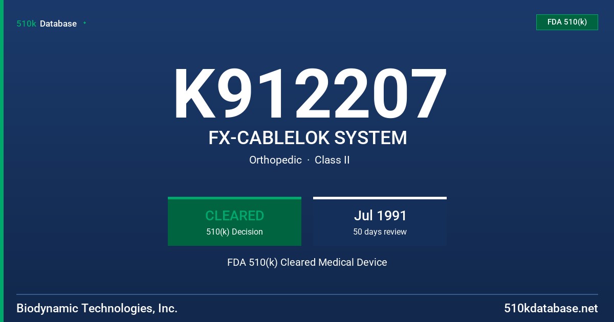 K912207 FX-CABLELOK SYSTEM FDA 510(k) Cleared Medical Device