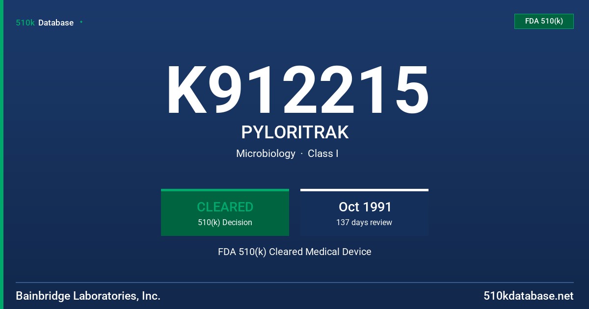 K912215 PYLORITRAK FDA 510(k) Cleared Medical Device