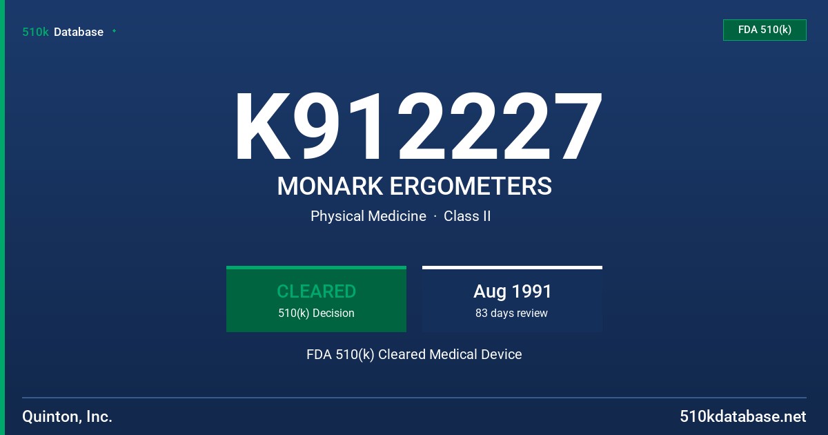 K912227 MONARK ERGOMETERS FDA 510(k) Cleared Medical Device