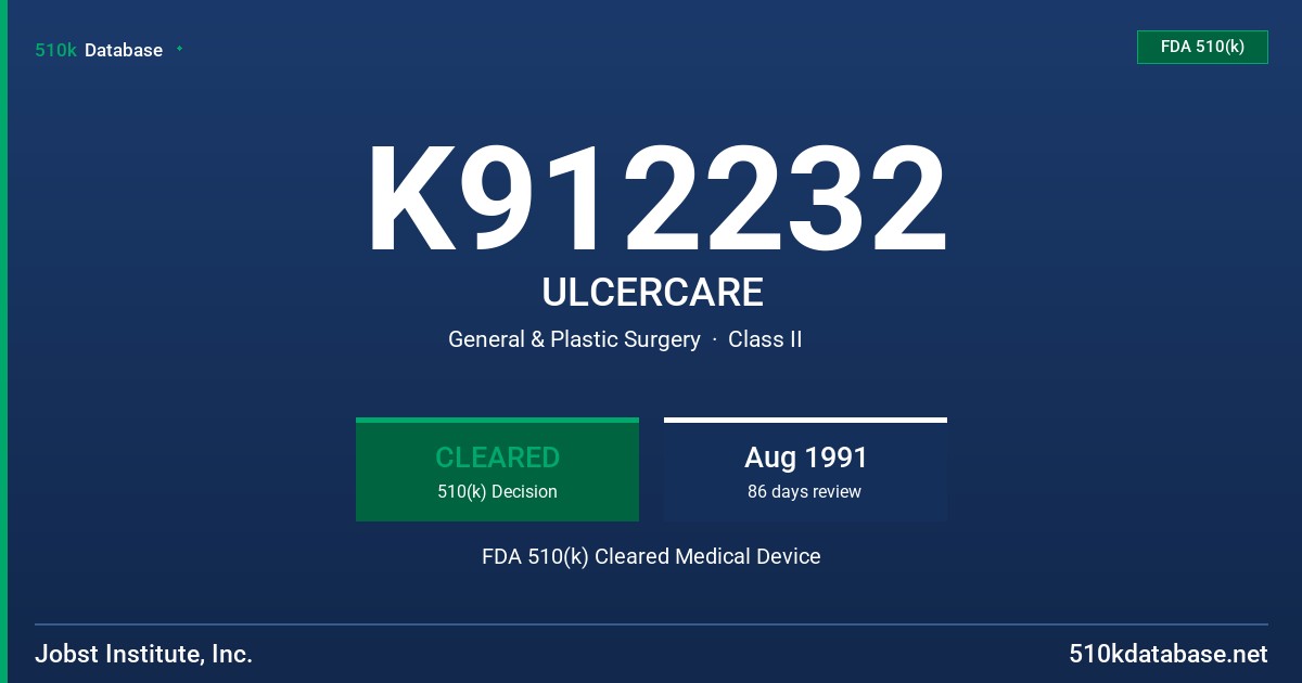 K912232 ULCERCARE FDA 510(k) Cleared Medical Device