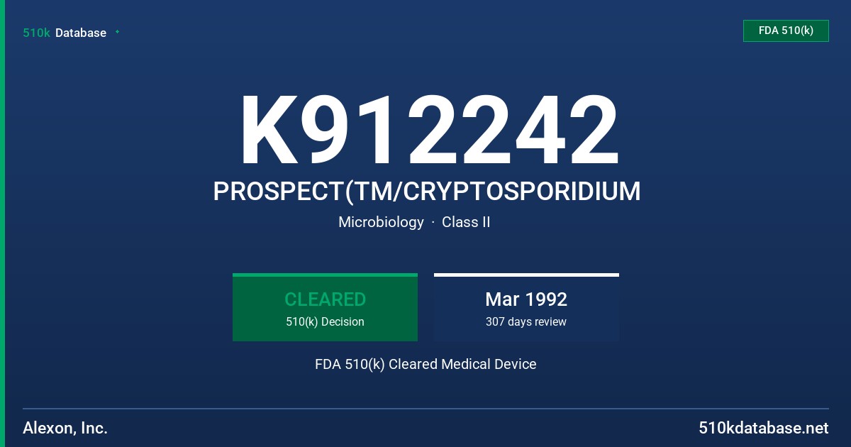 K912242 PROSPECT(TM/CRYPTOSPORIDIUM FDA 510(k) Cleared Medical Device