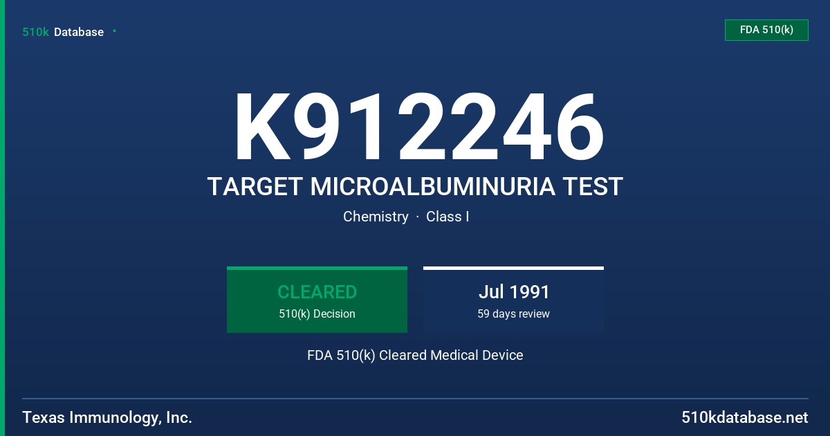 K912246 TARGET MICROALBUMINURIA TEST FDA 510(k) Cleared Medical Device