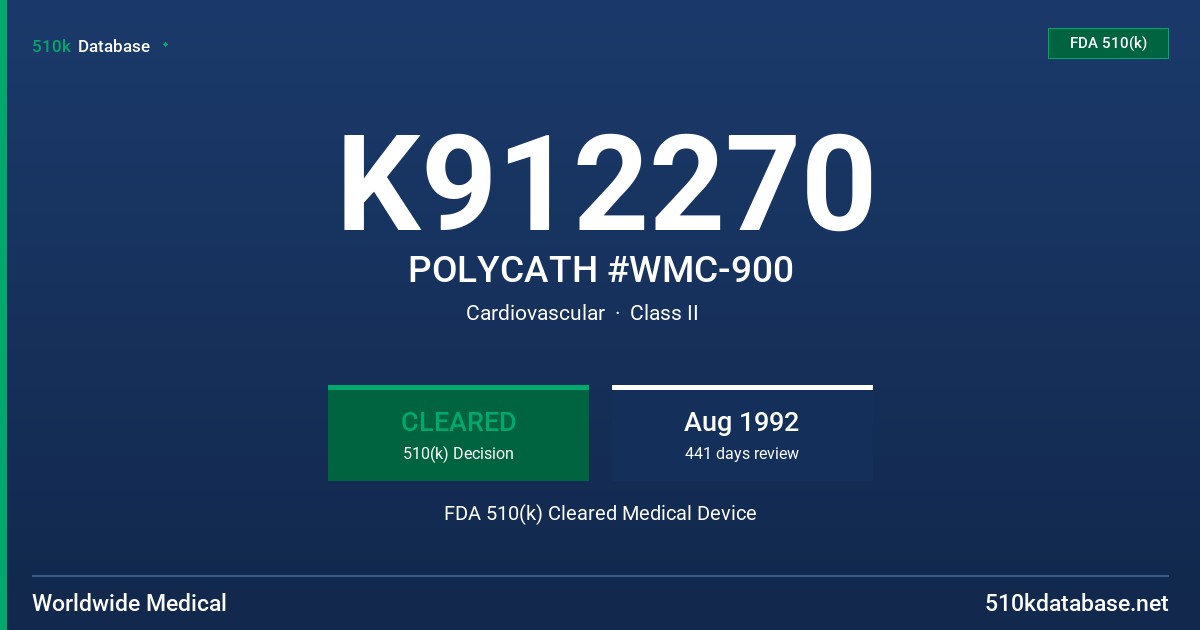 K912270 POLYCATH #WMC-900 FDA 510(k) Cleared Medical Device