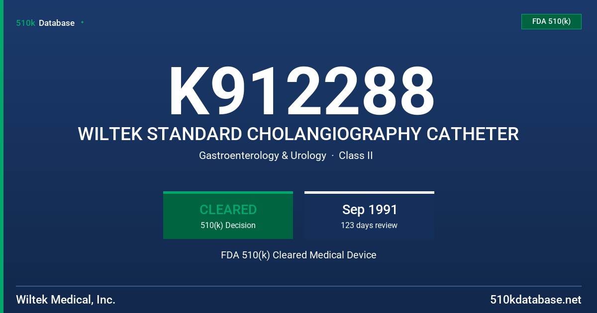 K912288 WILTEK STANDARD CHOLANGIOGRAPHY CATHETER FDA 510(k) Cleared Medical Device
