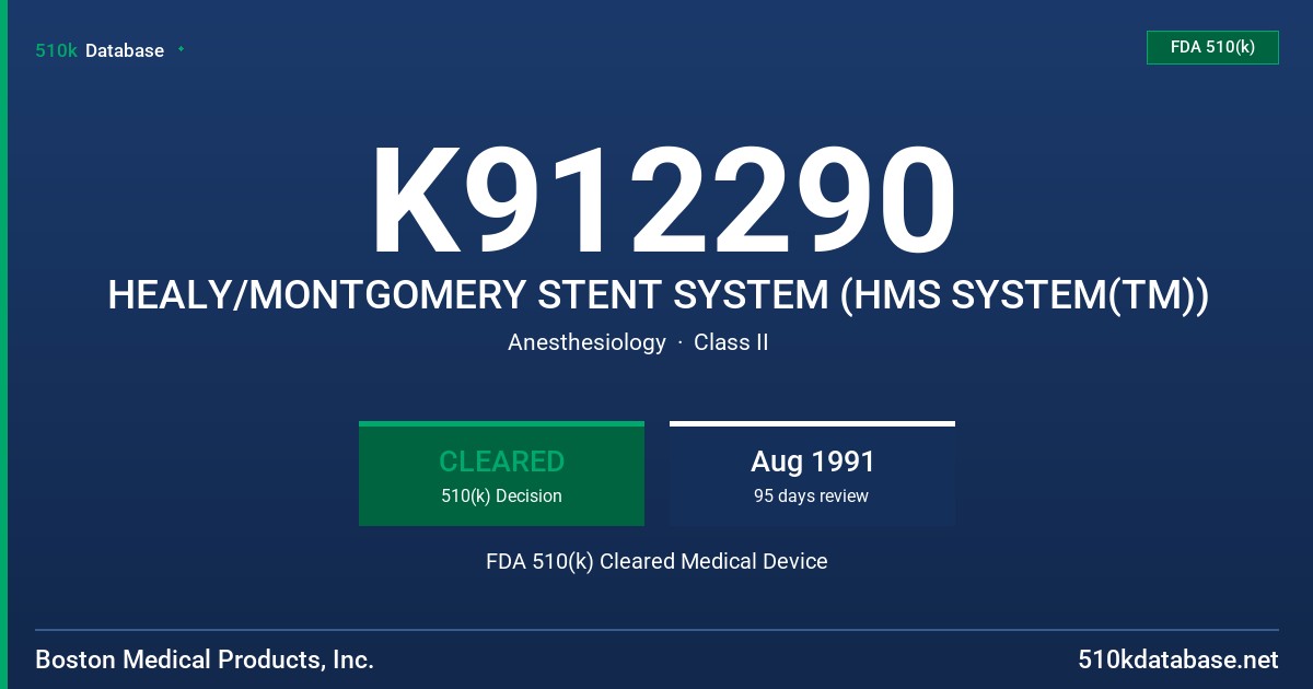 K912290 HEALY/MONTGOMERY STENT SYSTEM (HMS SYSTEM(TM)) FDA 510(k) Cleared Medical Device