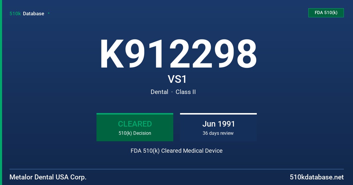 K912298 VS1 FDA 510(k) Cleared Medical Device