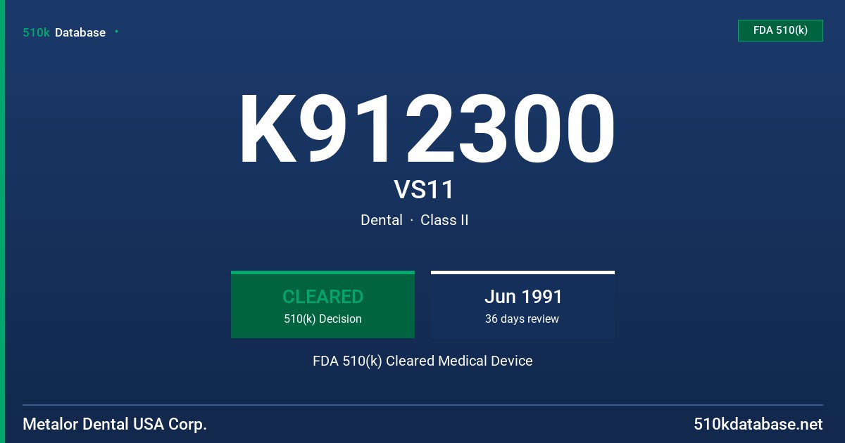 K912300 VS11 FDA 510(k) Cleared Medical Device