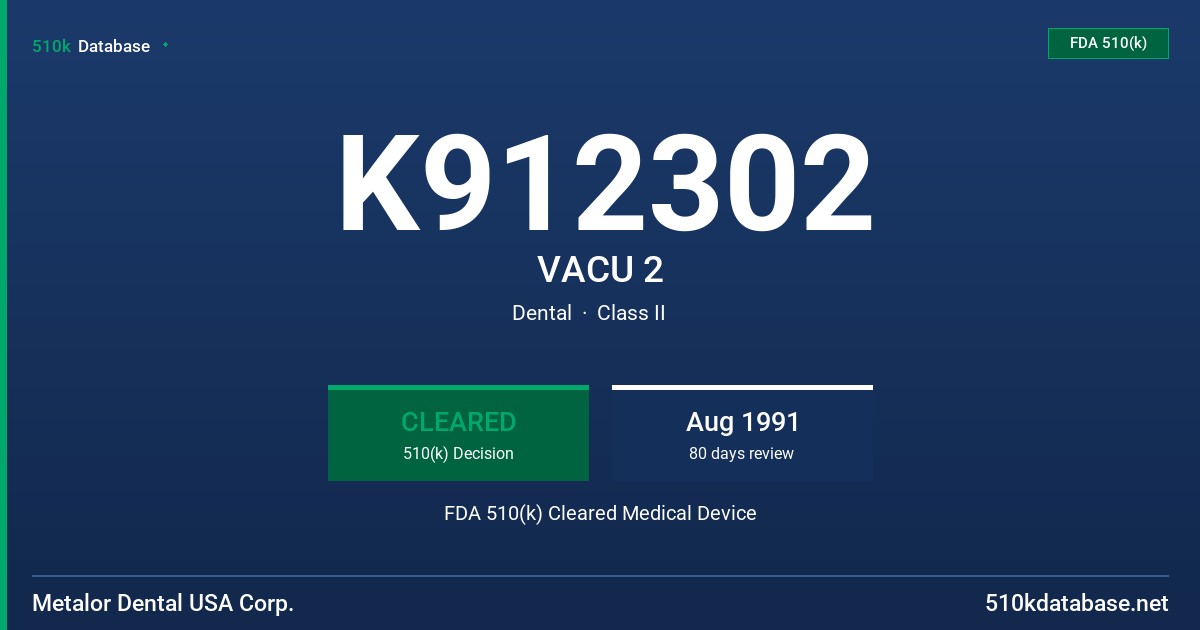 K912302 VACU 2 FDA 510(k) Cleared Medical Device