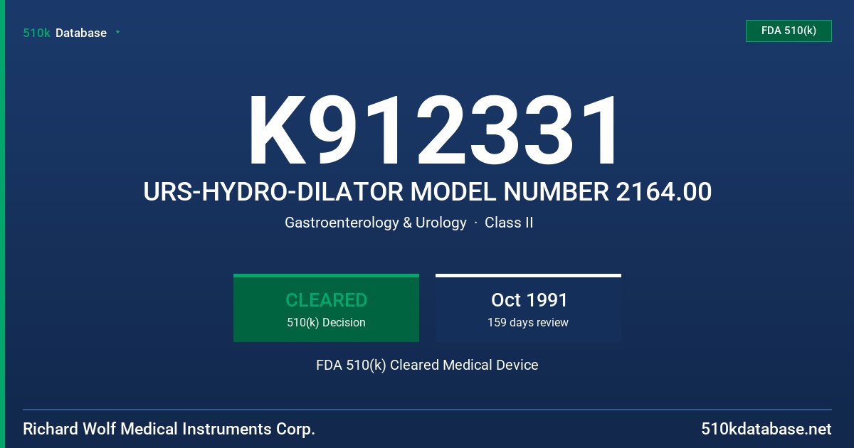 K912331 URS-HYDRO-DILATOR MODEL NUMBER 2164.00 FDA 510(k) Cleared Medical Device