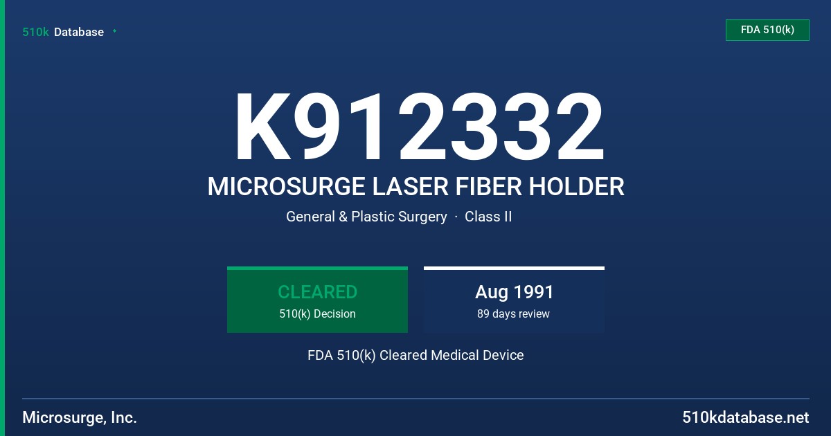 K912332 MICROSURGE LASER FIBER HOLDER FDA 510(k) Cleared Medical Device