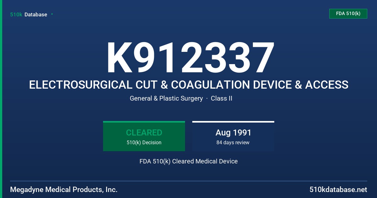 K912337 ELECTROSURGICAL CUT & COAGULATION DEVICE & ACCESS FDA 510(k) Cleared Medical Device