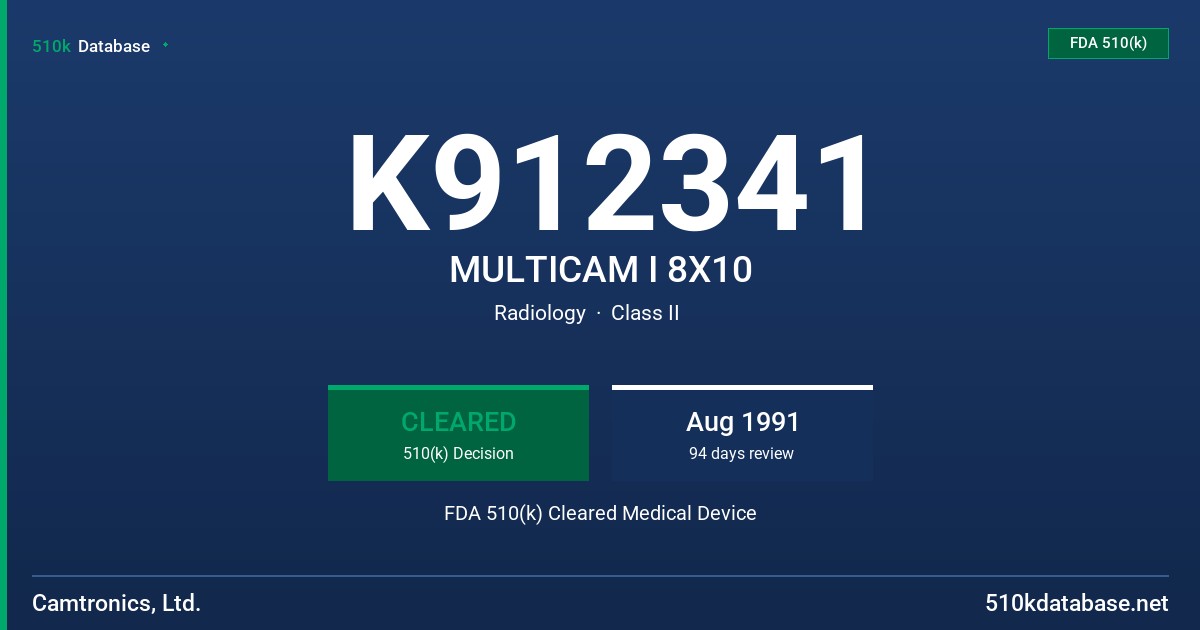 K912341 MULTICAM I 8X10 FDA 510(k) Cleared Medical Device