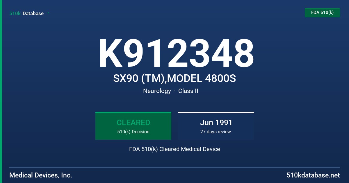 K912348 SX90 (TM),MODEL 4800S FDA 510(k) Cleared Medical Device