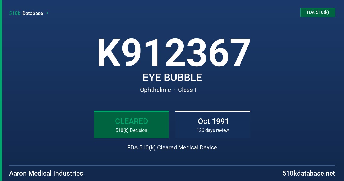 K912367 EYE BUBBLE FDA 510(k) Cleared Medical Device